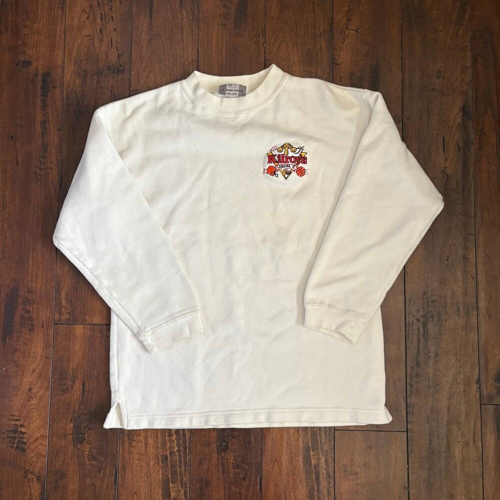 Vintage Kilroys J America Sweatshirt Mens S White Embroidered 90s Crewneck
